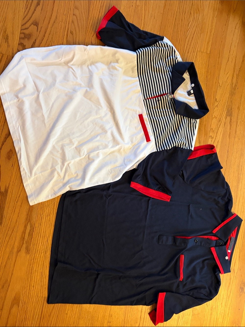 Mens Navy & White Polo Shirt with Red Trim